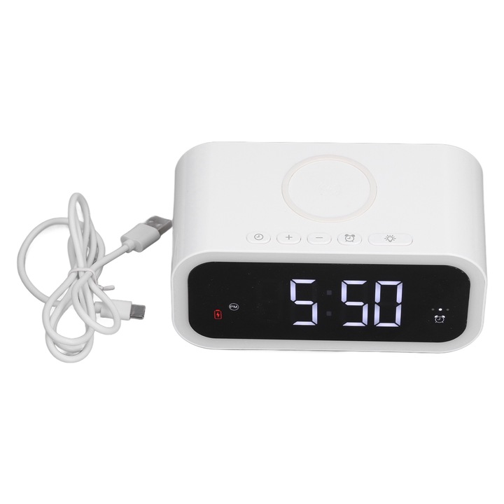 Jormftte díszóra 3 ébresztővel, vezeték nélküli töltéssel, nagy LED kijelzővel, éjszakai üzemmóddal, nagy méretekkel