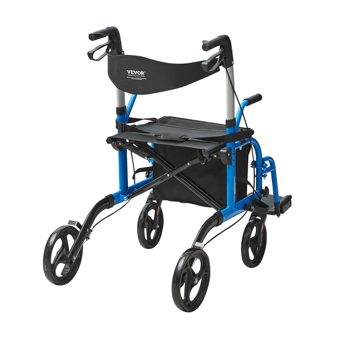 Cadru de mers 2-in-1, capacitate 300 lbs, inaltime sezut 21.7 in, albastru, dimensiuni 24.2x33.3x39.4 in