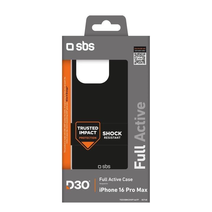 Кейс за iPhone 16 Pro Max, SBS, D3O, повишена защита, черен