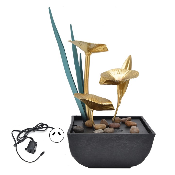 Декоративен фонтан за вътрешен монтаж TNEAYWHE, LED орнамент, дизайн Лотос, жълта светлина, AC220-240V