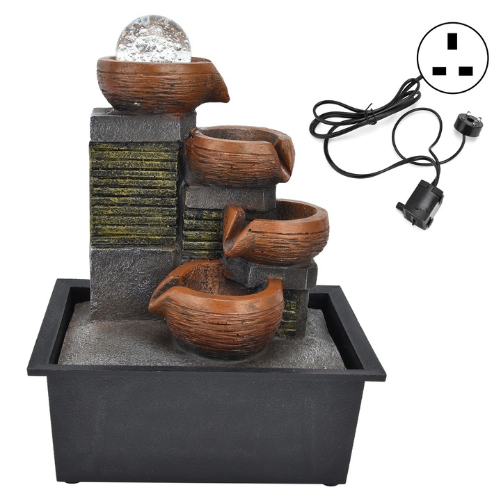 TNEAYWHE Декоративен фонтан за вътрешен монтаж, течаща вода, фън шуй, жълт, с щепсел за Великобритания AC220-240V