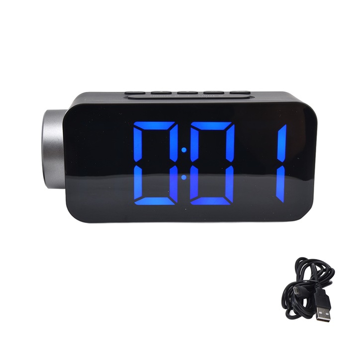 Jormftte projektoros ébresztőóra, piros projekció, 6.5 hüvelykes LED kijelző, külső töltési funkció, 2 ébresztő