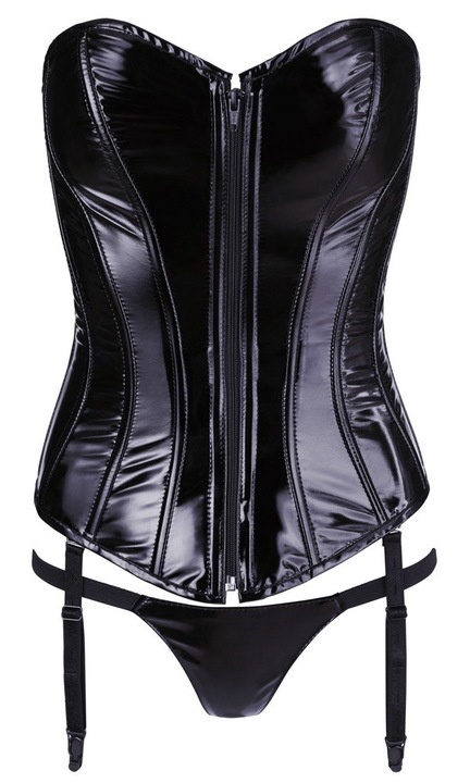 Luka szexi fűző, poliészter, cipzár, hozzáillő tanga, fekete, XL INTL