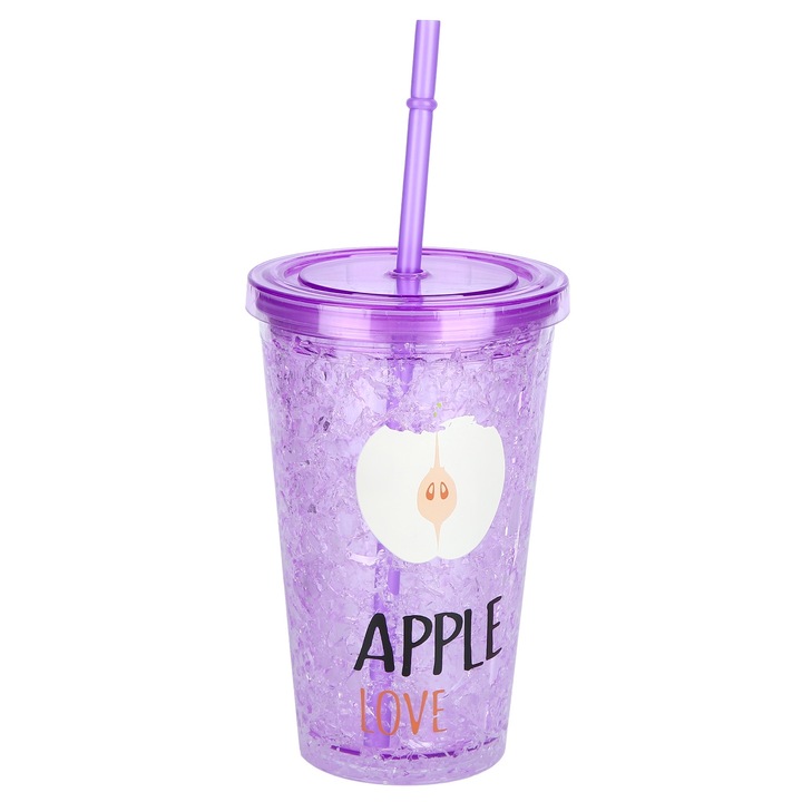 Jormftte pohár hideg italokhoz, lila, újrafelhasználható, fedéllel és szívószállal