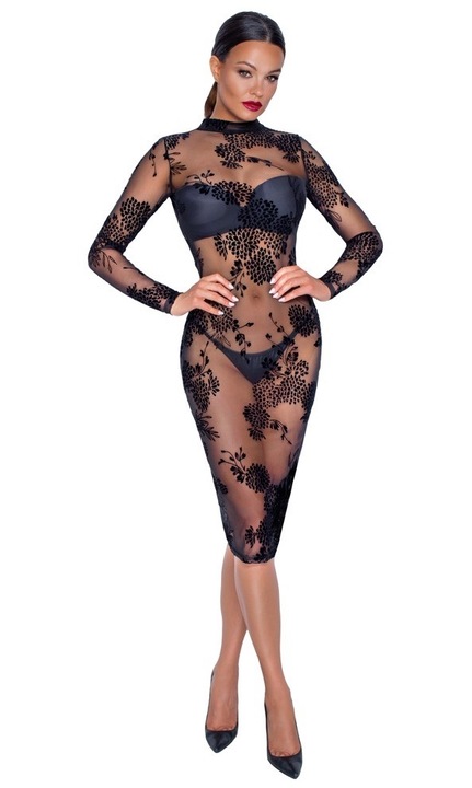 Rochie Luka, poliester, cu imprimeu floral, negru, XL INTL