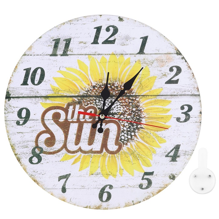 Jormftte dekoratív óra, 30cm, vintage modell, napraforgó mintás, irodába és otthonra