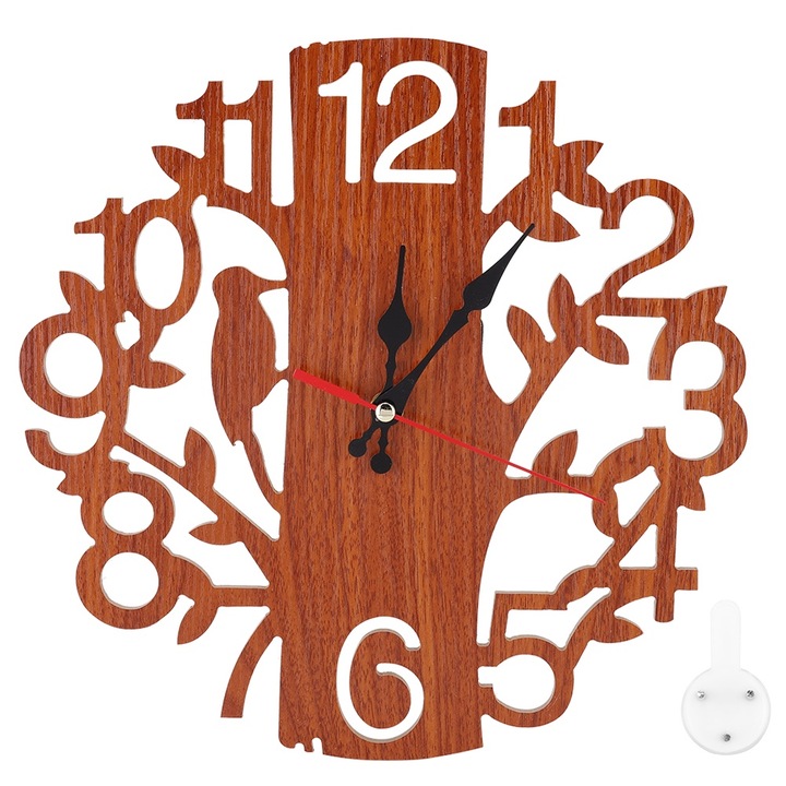 Jormftte dekoratív óra, fa alakú, egyedi stílus, keret nélküli, madárdekorációval, otthonra, irodába, kávézóba