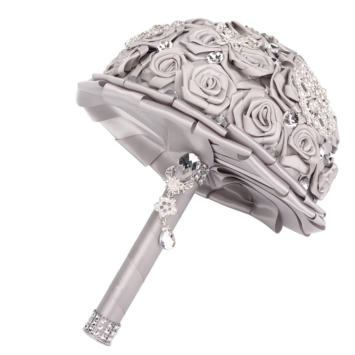 Műszálas menyasszonyi csokor strasszokkal, Jormftte, ökológiai, elegáns, 30x45cm