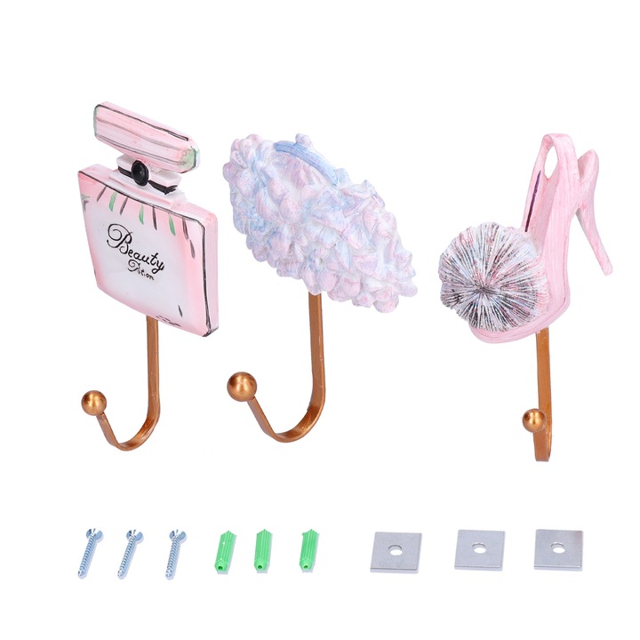 Jormftte 3 akasztó szett, kabátok/sálak/kalapok rendszerezéséhez, szintetikus gyanta, többszínű