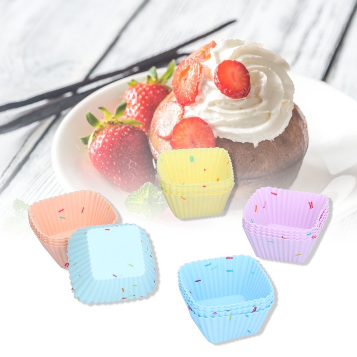 Set 20 Forme de prajituri din silicon, AMRINUGL, reutilizabile, non-aderente, culoare acaju inchis