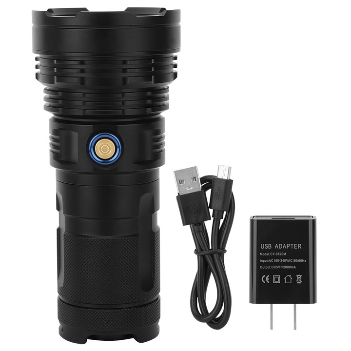 LED фенер Jormftte P90, алуминий, 4800lm, 5 режима, черен, 8.4V, 935g