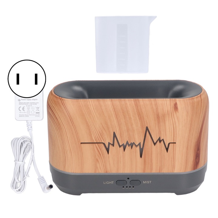 Aroma párásító 200ml, longziming, fa dizájn, lángfény, csendes 35db