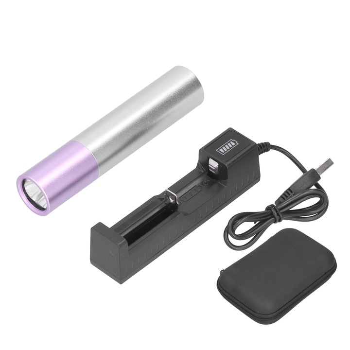 LED фенерче за терапия, алуминий, 630nm/660nm/850nm, 12x2.5x2.5cm, сребристо/лилаво