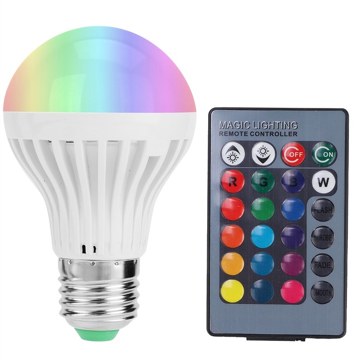 LED RGB izzó Jormftte 3W távirányítóval, 85-265V, 6x6x10cm, dekorációhoz