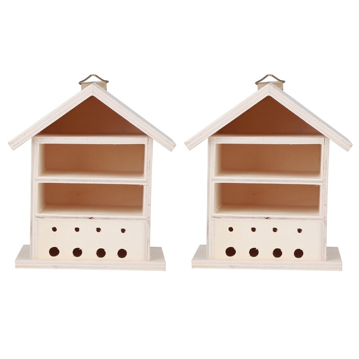 Fából készült madárház, Jormftte, 2 darabos készlet, nedvességálló, 8.5x9.5x10.5cm