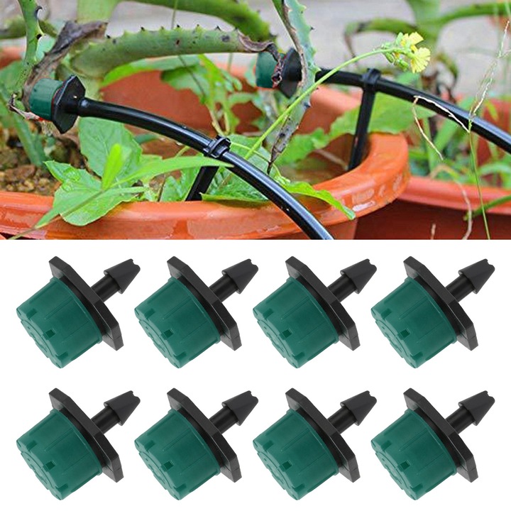 Készlet 100 db állítható 360 fokos öntöző emitter, Jormftte, 8 szórófej, zöld, 25x20x10mm