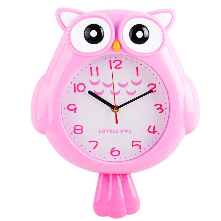 Bagoly alakú falióra, Jormftte, rózsaszín, 28x29x5.5cm, gyermekszobába