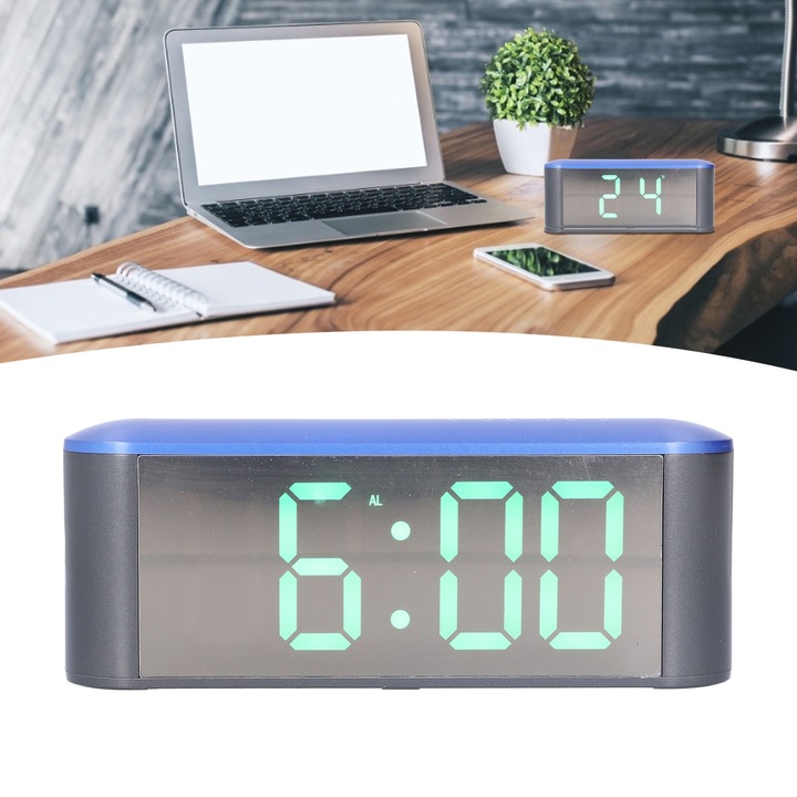 Jormftte asztali óra, digitális, LED, ébresztő funkcióval, zöld, 12/24 órás