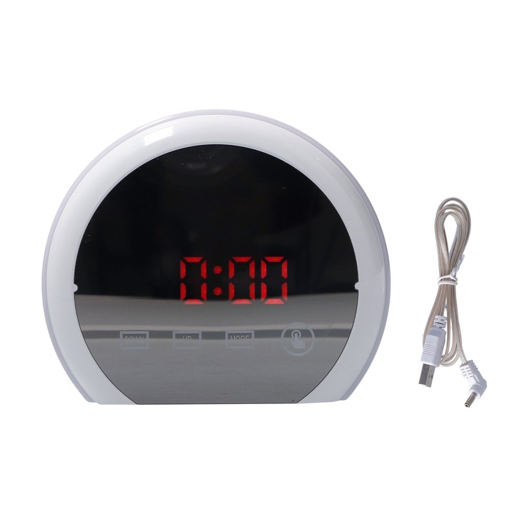 Jormftte asztali óra, digitális tüköróra, ébresztőóra szundi funkcióval, 7 színű világítás, 13x11x4.5cm