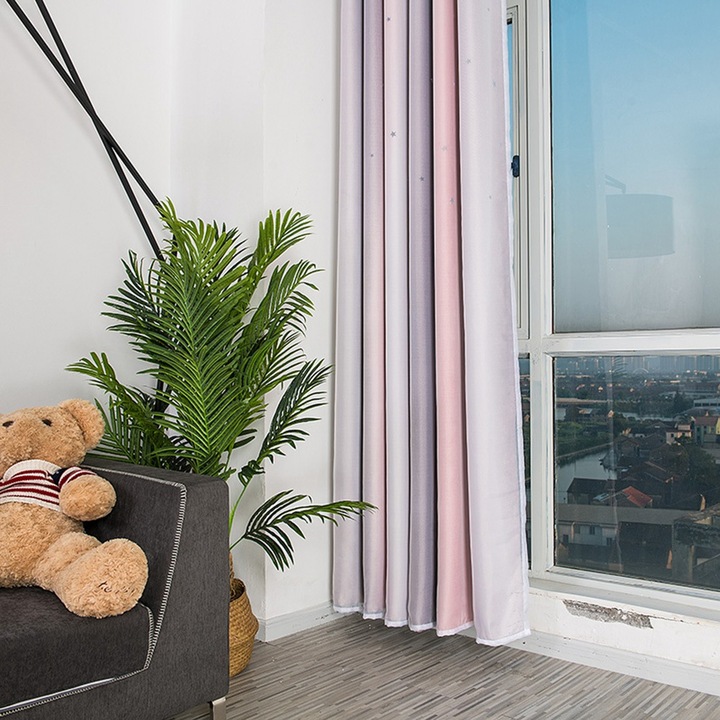 Kétrétegű üres étkező hálószoba poliészter árnyékoló ablakfüggöny dekoráció rózsaszín szürke