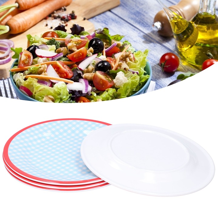 4 darab 9 hüvelykes salátástányér gyümölcstál desszertes tányér tortatálca süteménytálca evőeszköz dekoráció világoskék rács