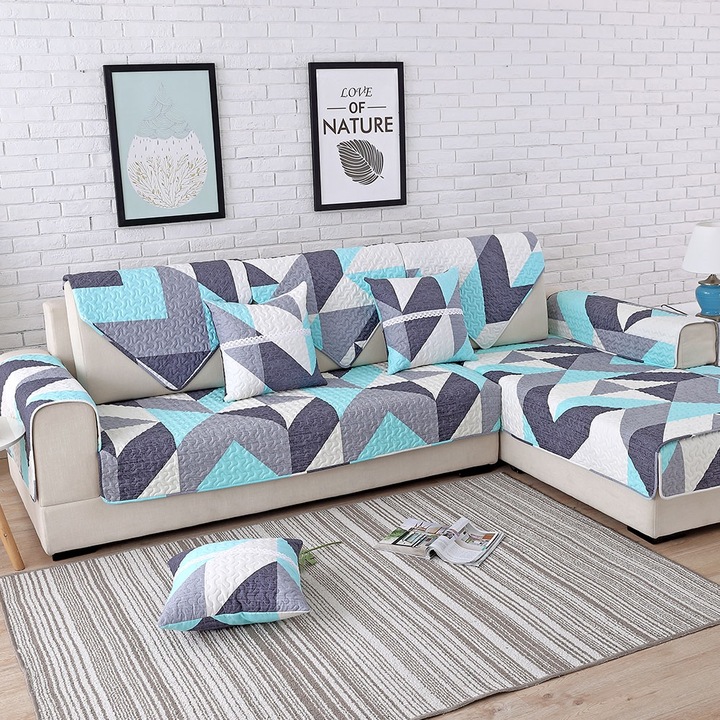 Modern stílusú, geometrikus mintás pamut kanapéhuzat otthoni védőszőnyeg (90*90cm)