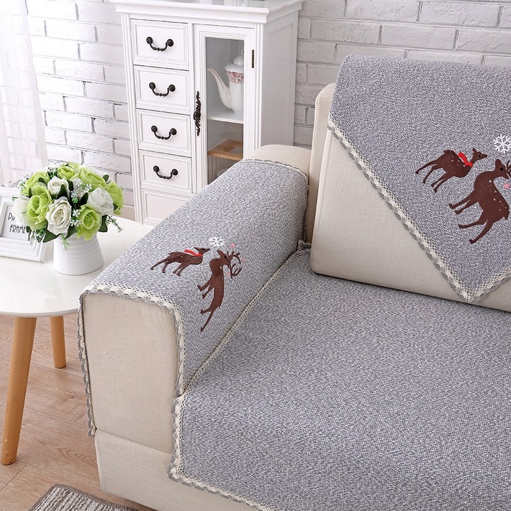 Jormftte dekoratív kanapéhuzat, szarvas mintás, szürke, 50x50cm