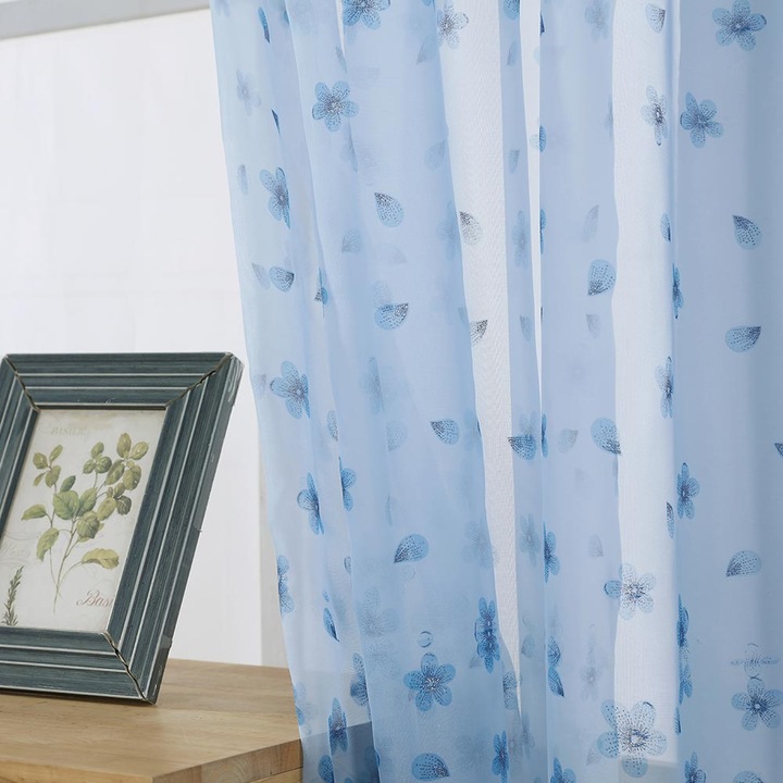 Poliészter Voile ablakfüggöny hálószoba nappali dekoráció (kék)