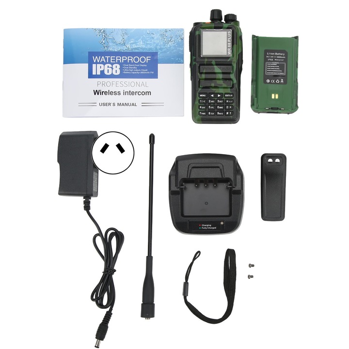 Безжична радиостанция Walkie Talkie 10W, Mmgoqqt, UHF/VHF честотна лента, водоустойчив IP68, 1,4 инча, 6800mAh