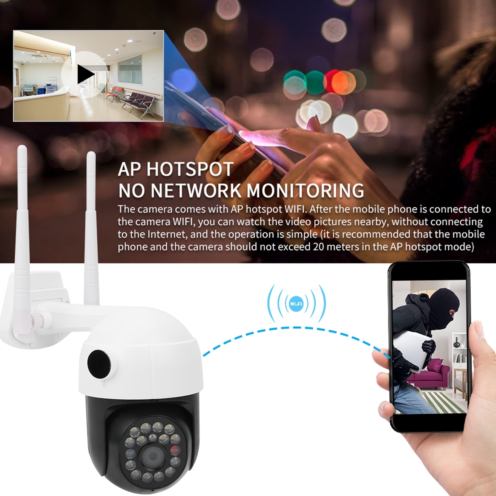 Camera IP Mmgoqqt 1080P, detectie umanoida, viziune nocturna, control ...