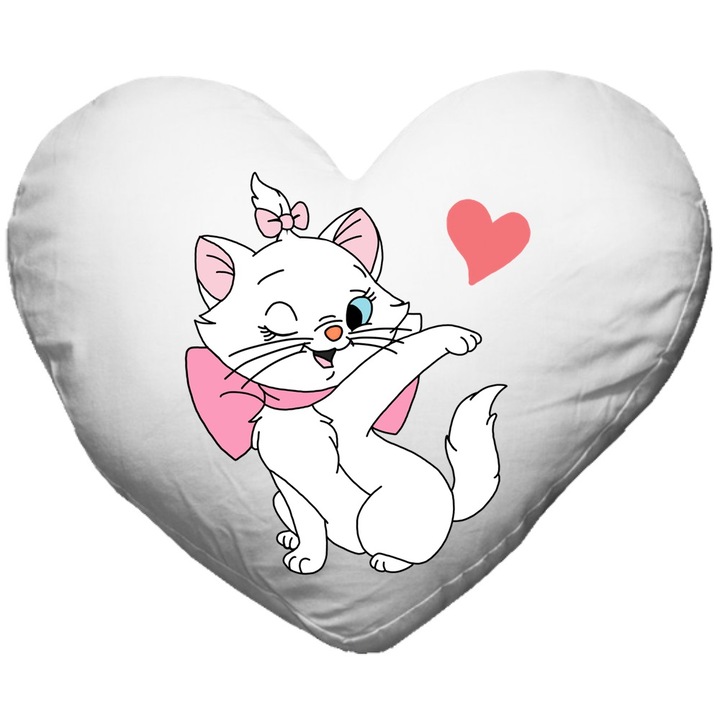 Perna personalizata marie cat disney, Poliester, Alb, inima