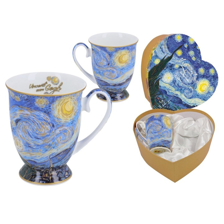 Set 2 cani Vincent van Gogh-The Starry Night, CARMANI, portelan, multicolor, 280ml