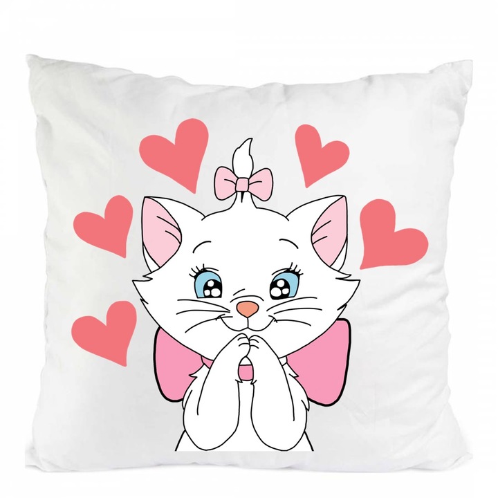 Perna personalizata marie cat disney, Poliester, Alb, 40 x 40 cm