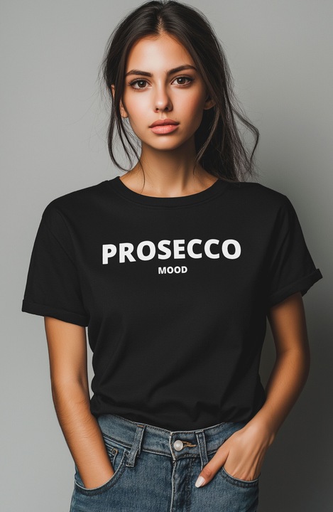 Női póló, Prosecco Mood, fekete, M