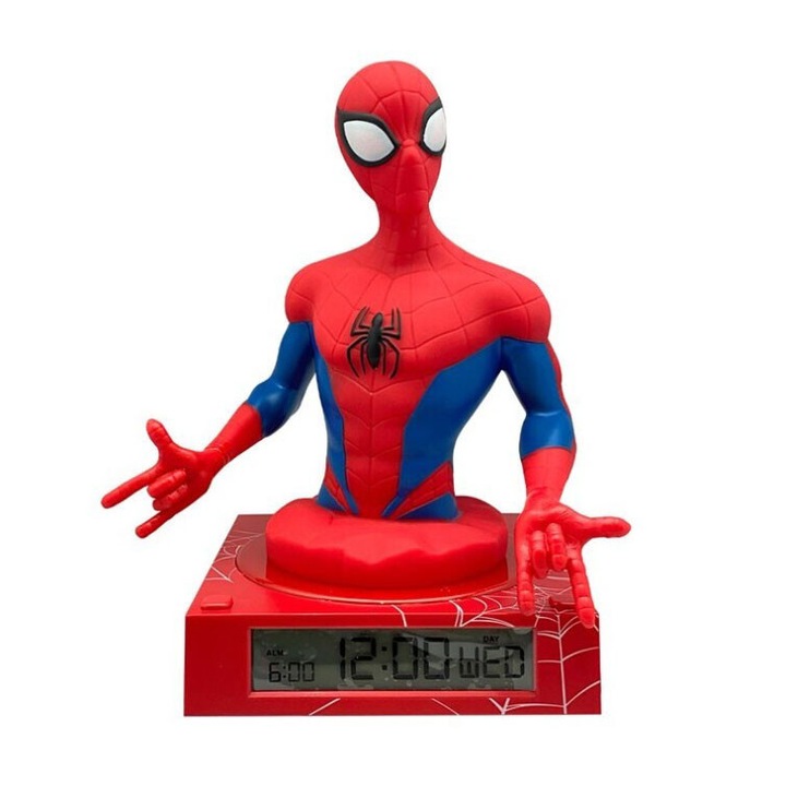 Éjszakai lámpa órával és dátummal, Spiderman 3D, 21,4x13x13cm piros
