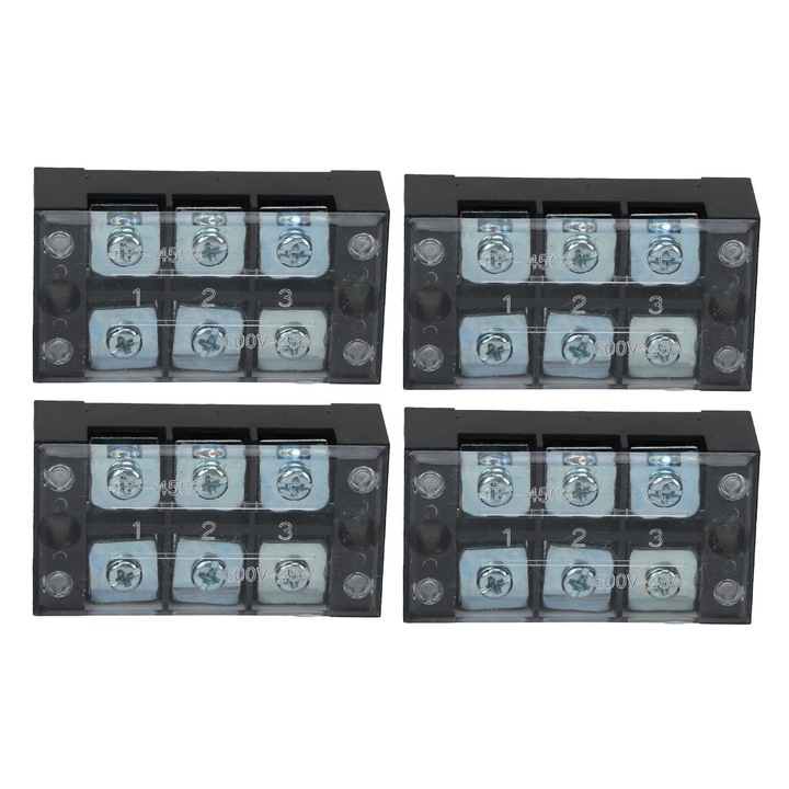 Bloc de borne 4 buc, Enforose, curent 45A, 600V, 23x37mm, cu capac de protectie transparent