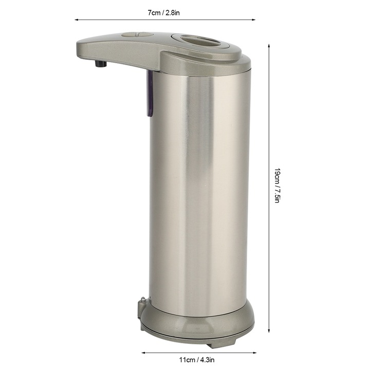 Automata szappanadagoló, longziming, űrtartalom 250ml, infravörös szenzor, pezsgőszürke színű, méretei 7x19cm