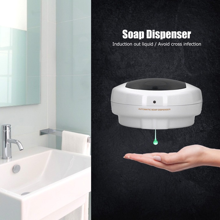 Automata szappanadagoló, 500ml, fehér, falra szerelhető, modern kivitelben