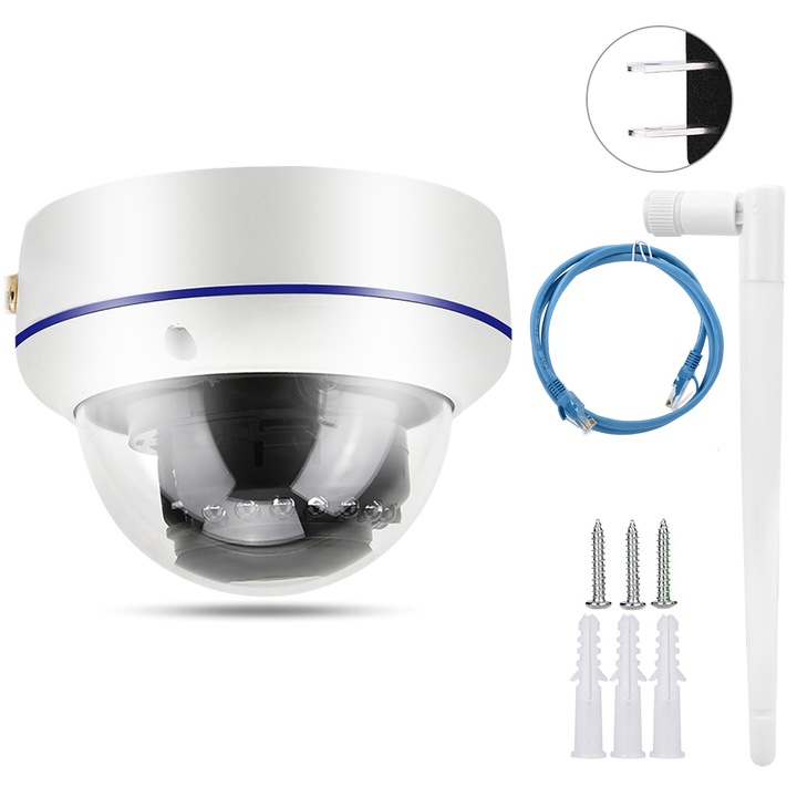Camera de securitate WiFi Jormftte 1080P PTZ 2MP, vedere nocturnă, impermeabilă, interfon bidirecțional, priza UE