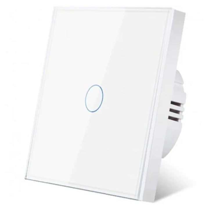 Intrerupator touch cap scara, cap cruce iUni 1F, 1 Canal, Sticla securizata, LED