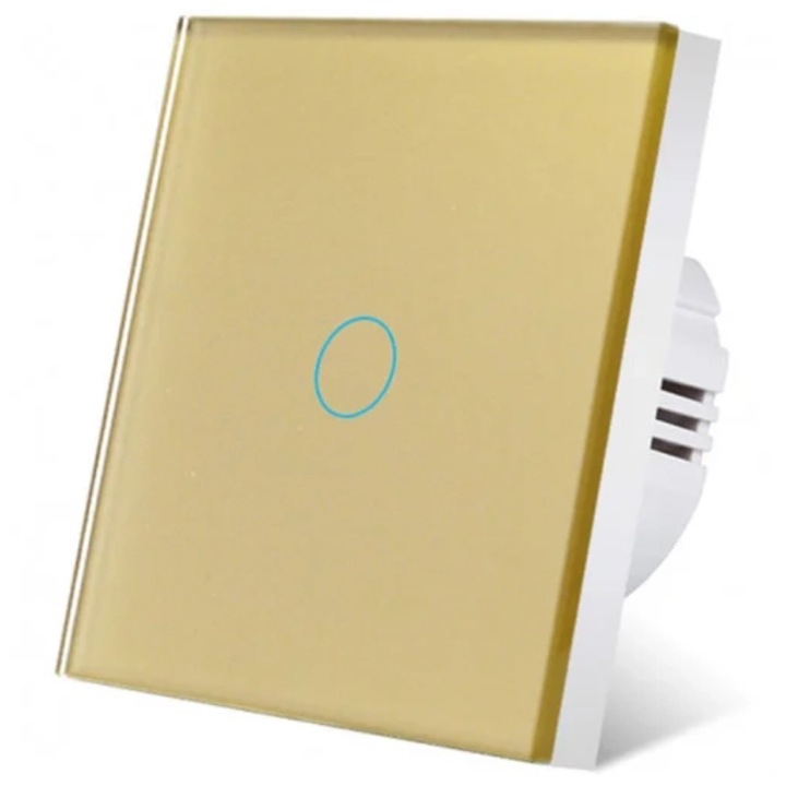 Intrerupator touch cap scara, cap cruce iUni 1F, Sticla securizata, LED, Auriu