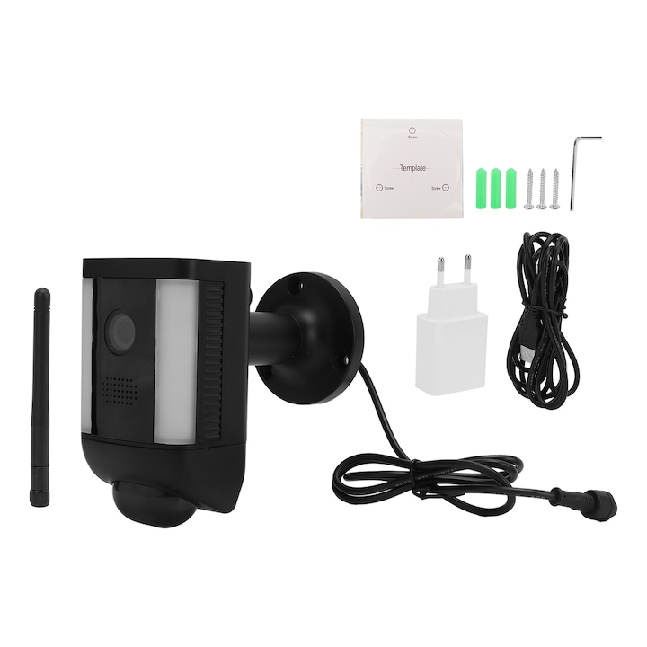 Camera de supraveghere Jormftte, IP, 1080P, alb, cu urmarire inteligenta, rezistenta la apa IP66, 20 lumini