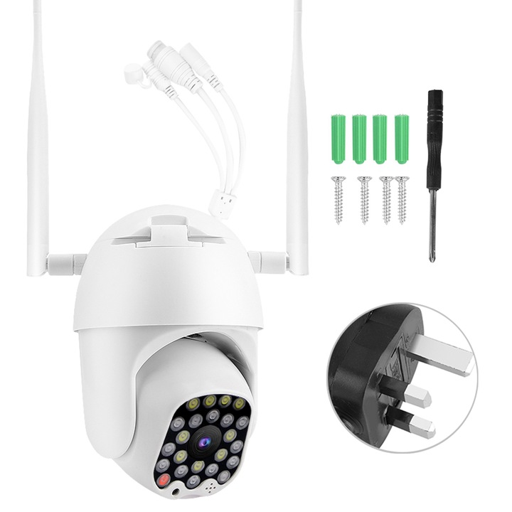 Camera de supraveghere wireless Jormftte 1080P, rotatie 360°, 88x88x119mm