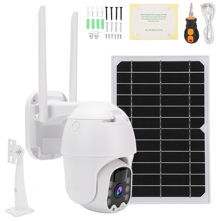 Camera IP wireless Jormftte, alimentare solară, rezolutie HD 1080P, protecție IP67, telecomandă, 4G