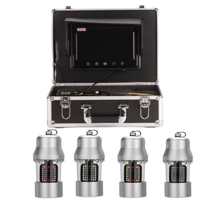 Camera video subacvatica Jormftte cu monitor de 7 inch, 1000TVL, cablu de 50m, baterie litiu 4500mAh, impermeabila, cutie din aluminiu