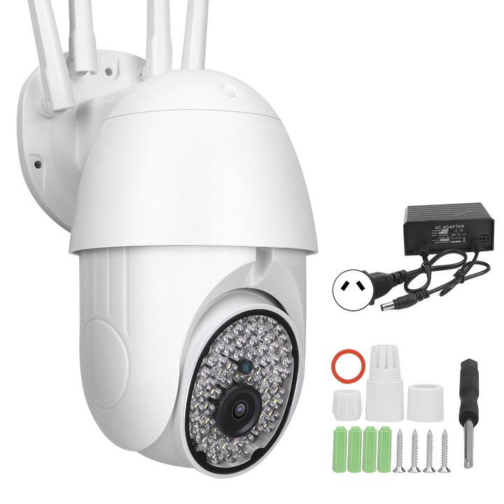 Camera IP Jormftte 1080P HD, alb, suporta detectie miscare, intercom vocal