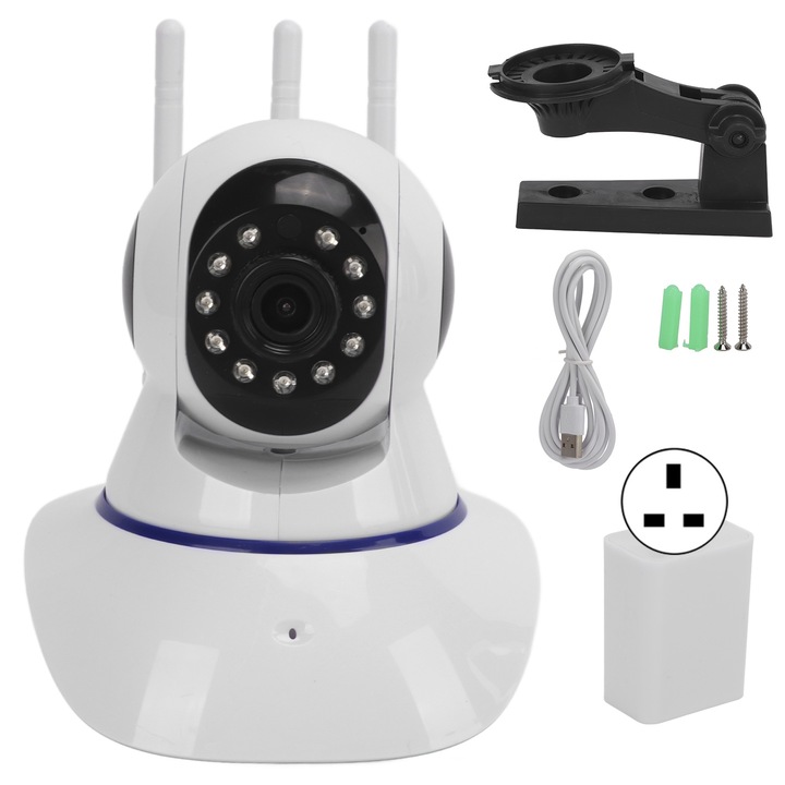 Camera de supraveghere exterioara wireless Jormftte, 2.7K, detectie umana, unghi mare, alba