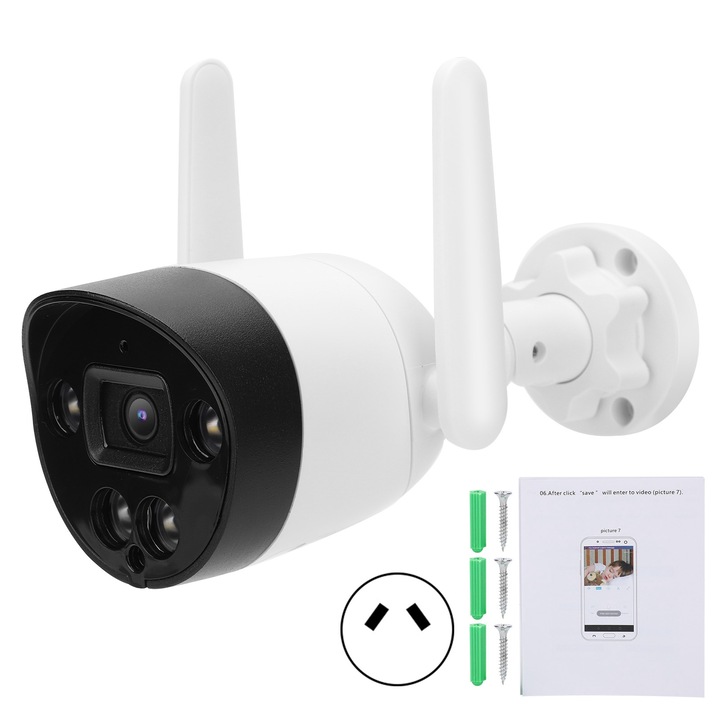 Cameră de supraveghere Jormftte 1080P 2MP WiFi fără fir, noapte IR 10m, impermeabil IP66, metal
