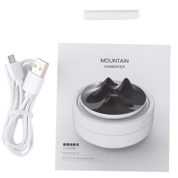 Mini párásító, longziming, fekete, 300ml, 12,5x12,5x8,5cm, hangulatvilágítással