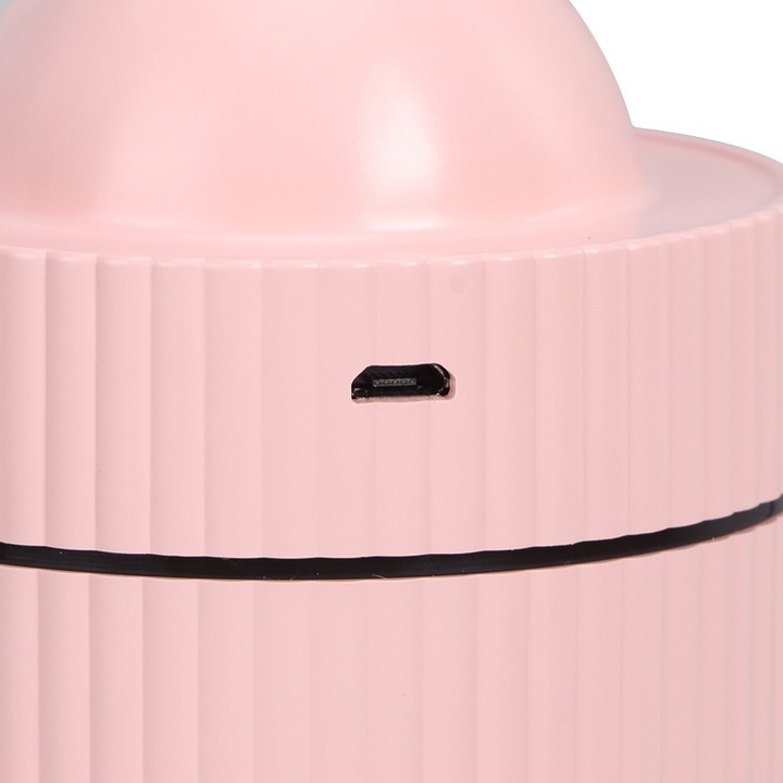 Hordozható légpárásító, longziming, rózsaszín, 16x8x8cm, LED lámpával, szarvas mintával